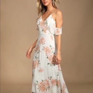 Lulus take you there ivory floral print maxi dress